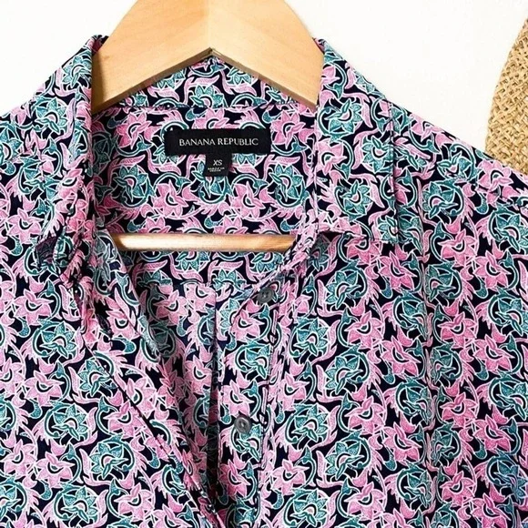 Banana Republic Pink Green Floral Button Up Shirt XS - Picture 4 of 9